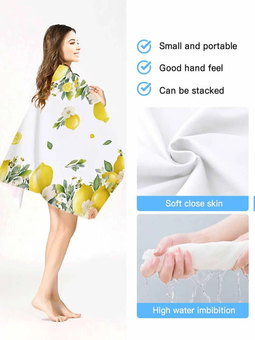 Serviette de plage microfibre citron motif floral été - vue 4 sur 6