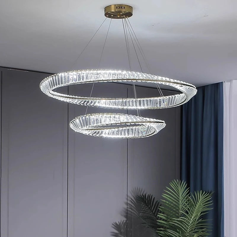 LustreSalon moderne Led K9 Dimmable de luxe or anneau irrégulier cristal