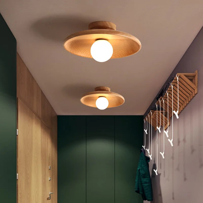 Plafonnier nordique plafonnier rond en bois pour vestiaire chambre salle d'étude couloir enfant maison intérieur éclairage de haute qualité - vue 5 sur 10