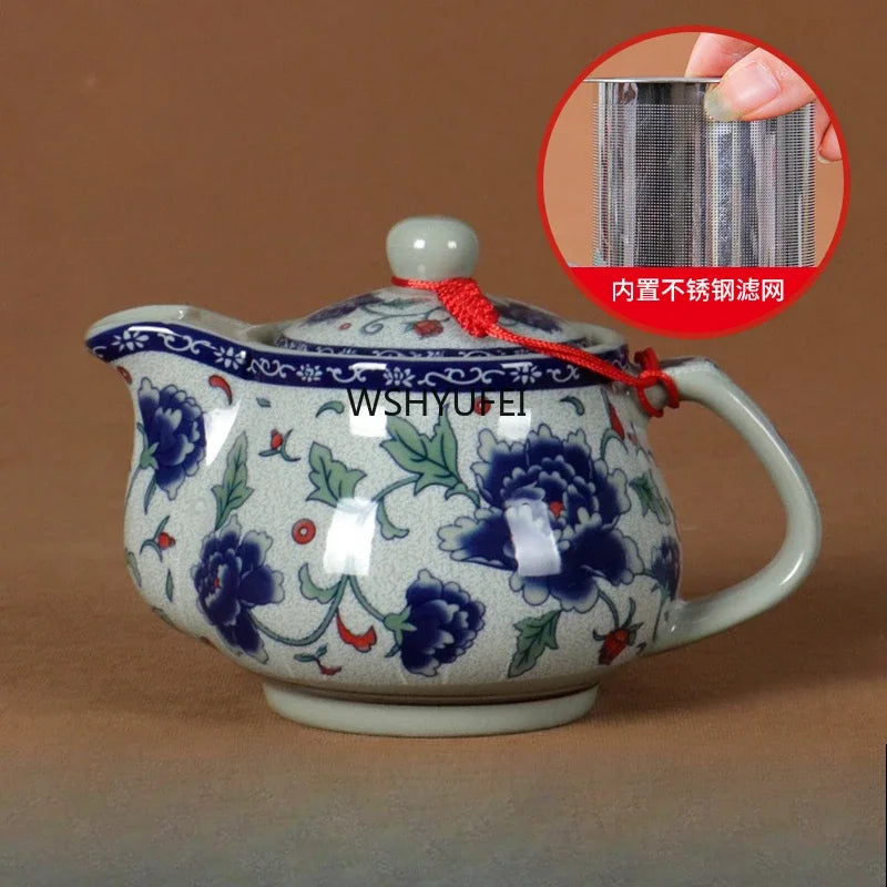 Théière céramique jingdezhen motif traditionnel avec filtre