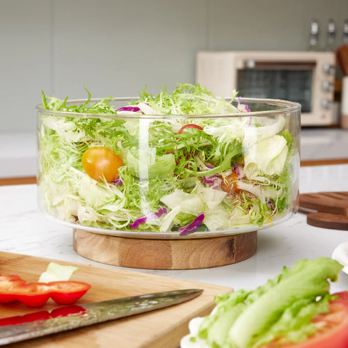 Bol fruits verre base bois design moderne salon