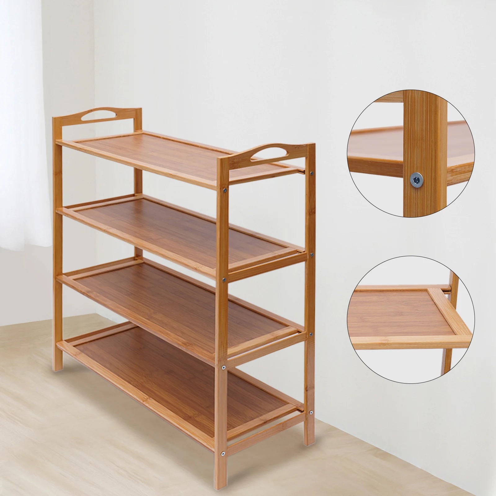 meuble à chaussures en bambou à 4 niveaux durable et pratique de rangement - vue 5 sur 5