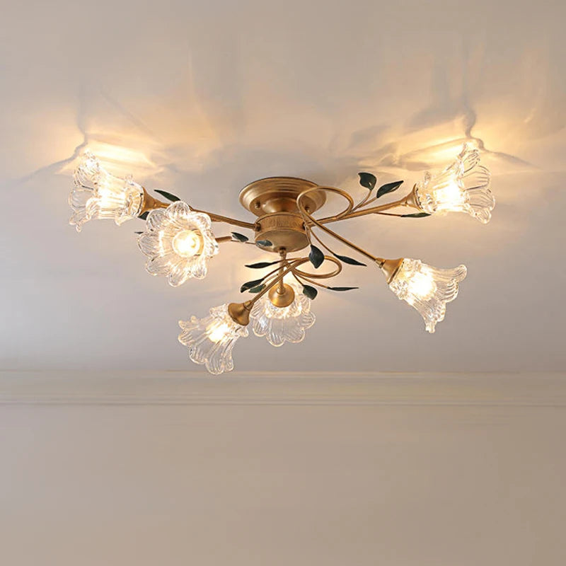 luminaires de plafond style pastoral romantique français en laiton fer et verre - vue 2 sur 6