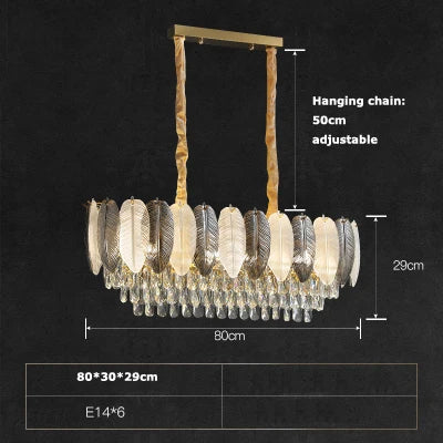 lustre suspendu led art déco en cristal et plumes blanches et grises