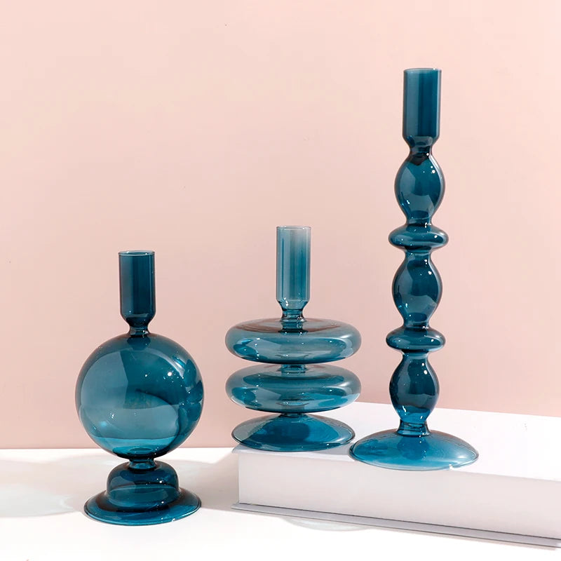 bougeoir en verre décoratif à rayures coniques pour événements festifs - vue 5 sur 30