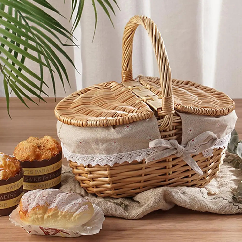 panier de pique-nique en osier avec poignée en main - vue 4 sur 8