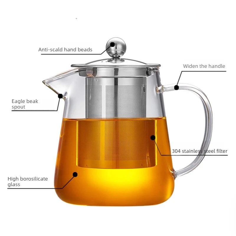 Théière verre borosilicate infuseur amovible acier kungfu
