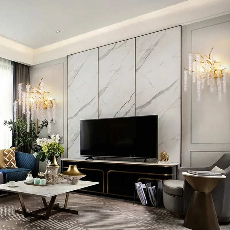 applique murale led moderne en cristal branches de fleurs design art déco