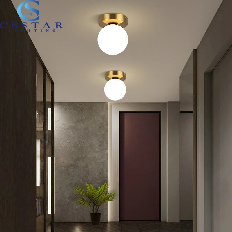Nordique Simple moderne rond boule de verre plafonnier salon éclairage couloir plafonnier chambre lampe lumière LED - vue 6 sur 9