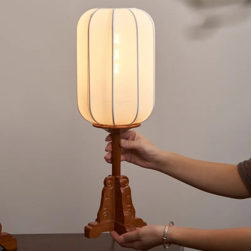 lampadaire chinois vintage en bois massif éclairage décoratif intérieur - vue 6 sur 9