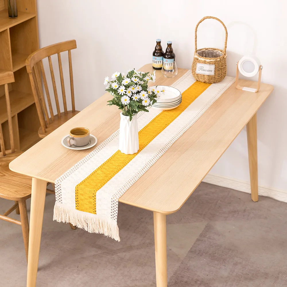 Chemin de table coton lin motif carreaux decoratif