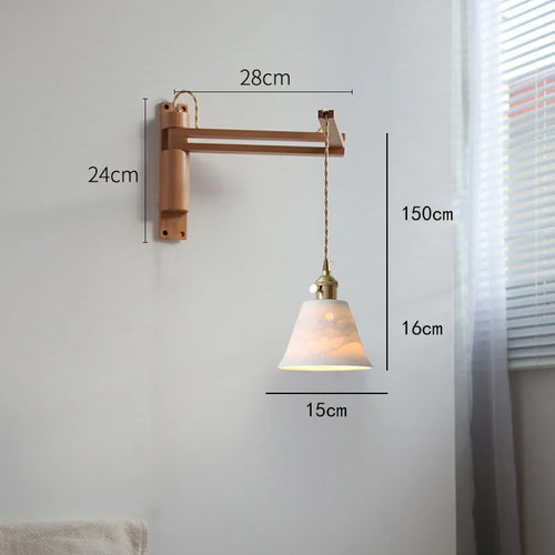 applique murale led rétro japonaise télescopique en laiton et verre - vue 15 sur 15