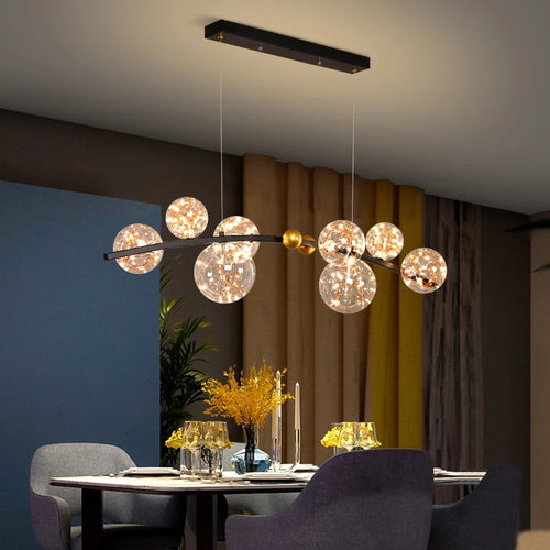 suspension led nordique boule de verre clair pour bar restaurant - vue 4 sur 14