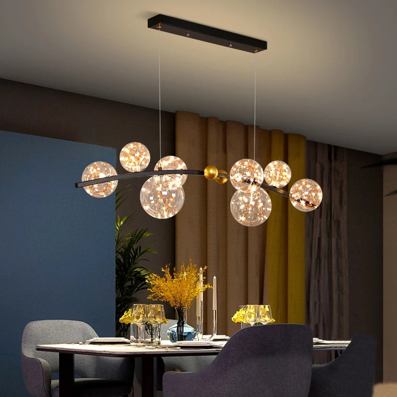 suspension led nordique boule de verre clair pour bar restaurant - vue 4 sur 14