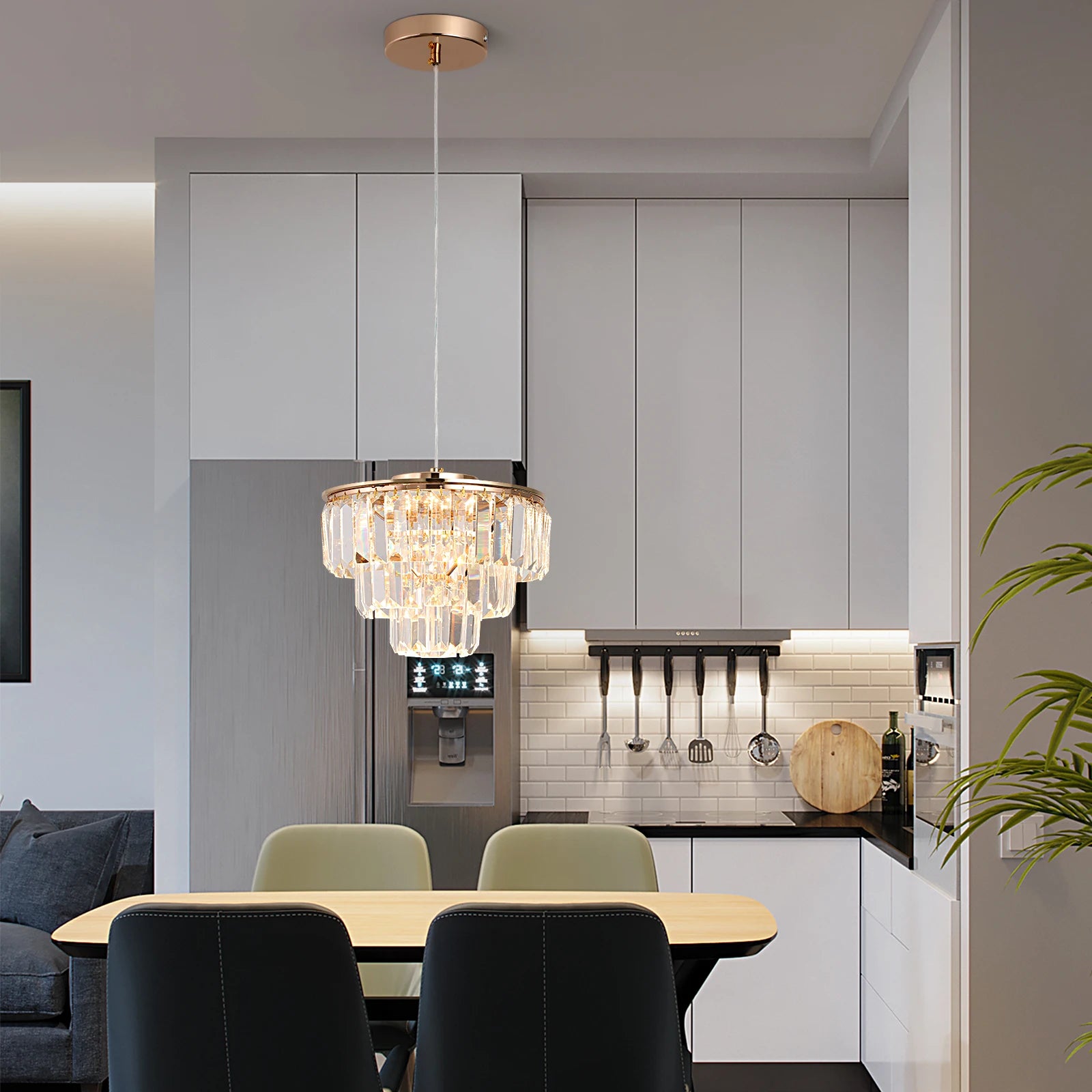 lustre moderne en cristal k9 avec lumière led suspendue - vue 5 sur 8