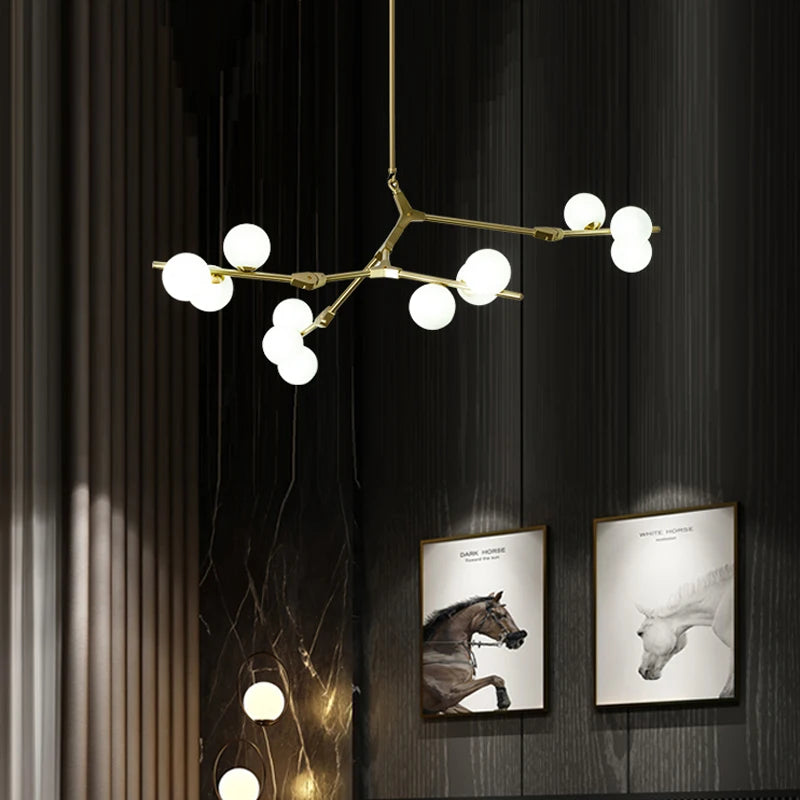 lustre nordique moderne led avec boules de verre - vue 3 sur 12