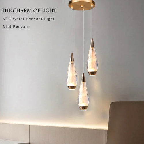 Lamp Modern 3-Lights Kitchen Island Pendant Lighting, Mini LED Light Fixtures Gold Crystal Hanging Light Fixture For Bedside R - vue 2 sur 9
