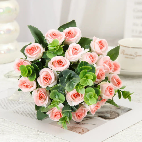 lot de 10 roses artificielles bouquet avec eucalyptus et pivoines décoratif - vue 5 sur 10