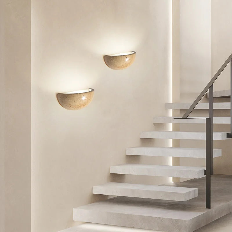 applique murale led rétro semi-circulaire en travertin naturel pour décoration - vue 5 sur 9