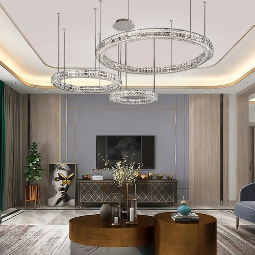 lustre en cristal transparent à led pour décoration intérieure moderne - vue 3 sur 17