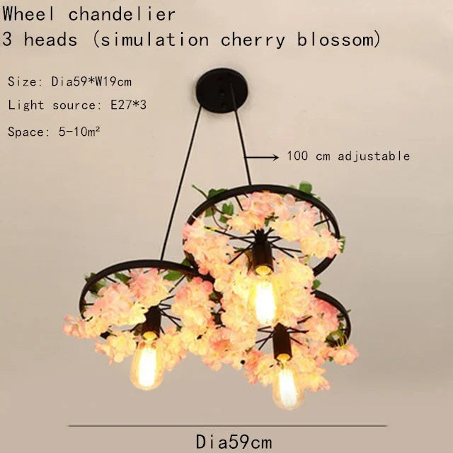 lustre à roues en fleurs de cerisier à têtes multiples pour espaces commerciaux - vue 10 sur 12