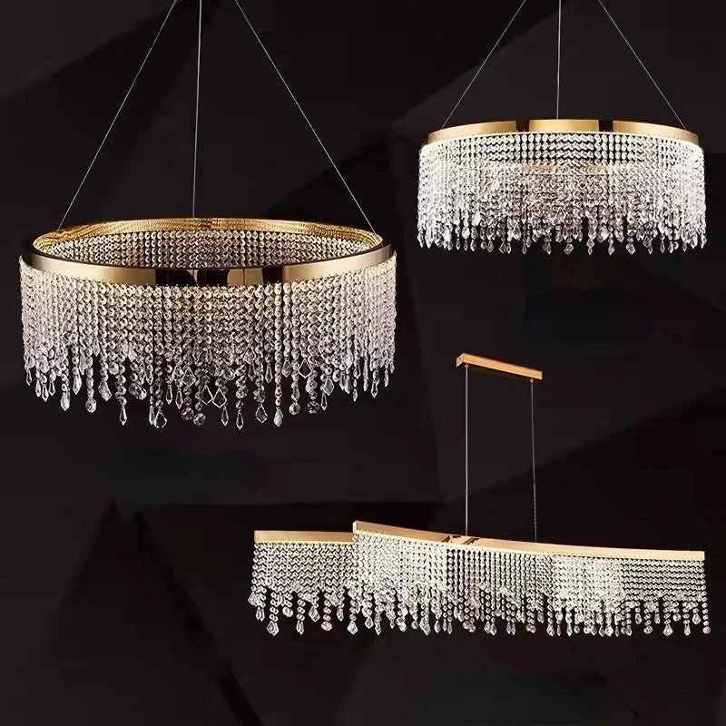 lustre moderne en cristal design circulaire éclairage de luxe suspendu - vue 4 sur 9