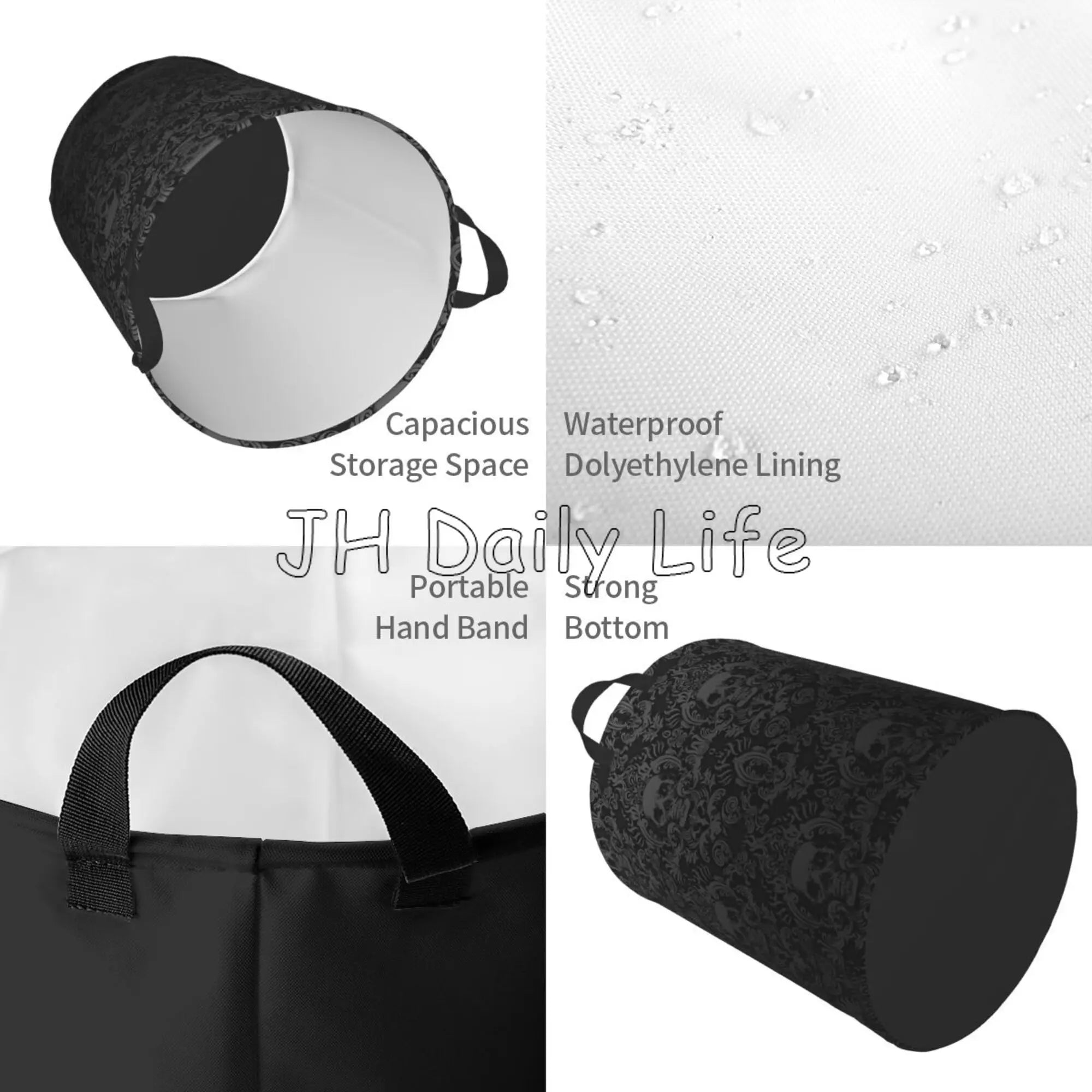 panier à linge rond gothique pliable avec tête de mort - vue 5 sur 7
