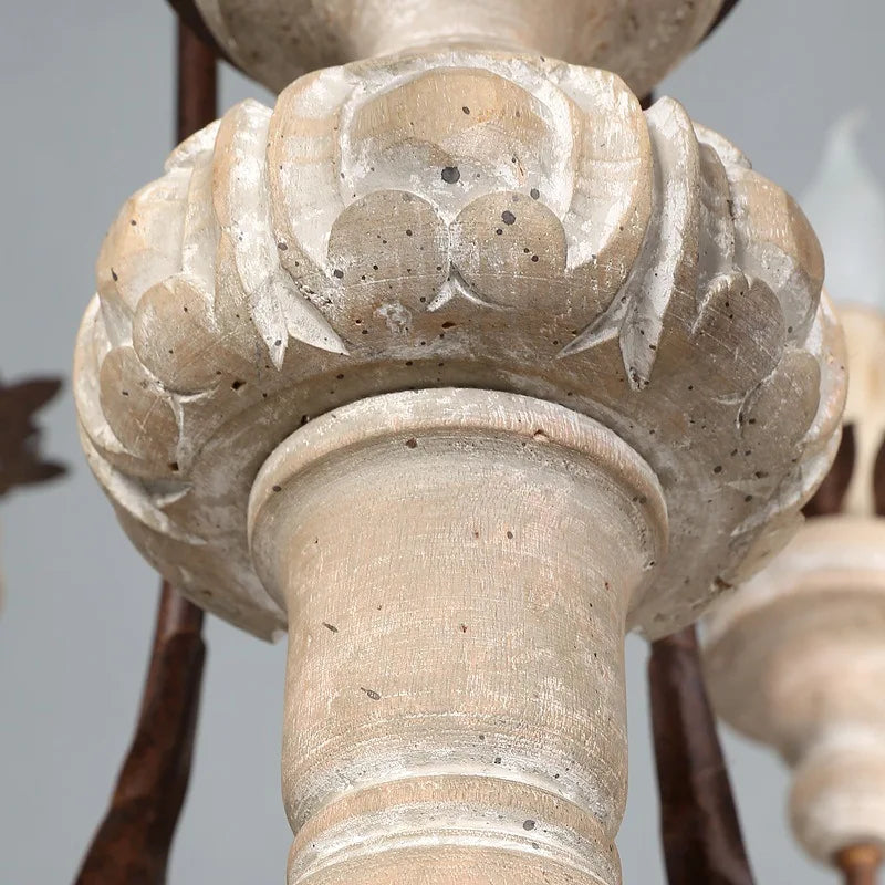 lustre rétro artisanal en bois massif luminaire décoratif suspendu - vue 6 sur 9