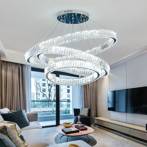 lustre moderne en cristal avec anneaux réglables pour décoration intérieure - vue 3 sur 25