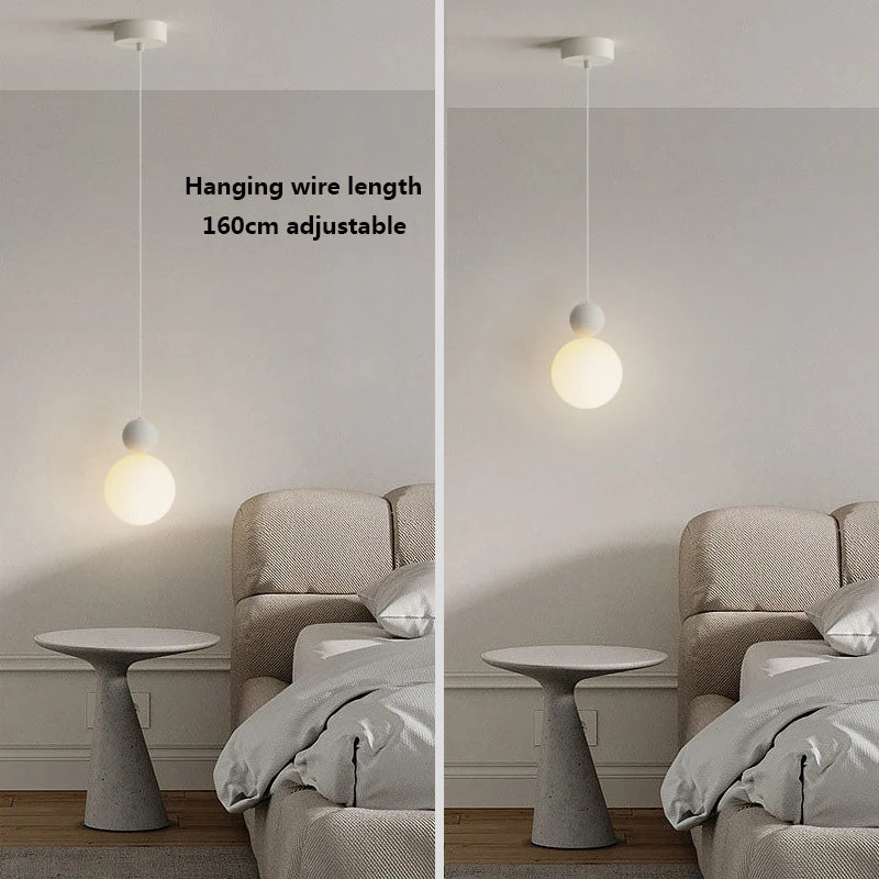 lustre nordique led suspension boule blanche lait luminaire - vue 5 sur 9