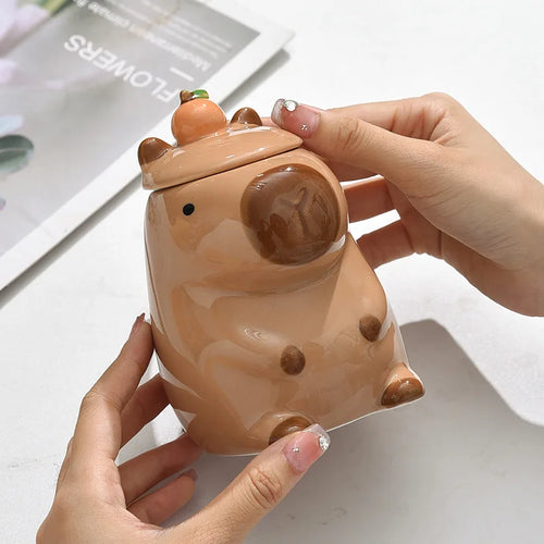 Mug capybara cartoon céramique avec couvercle grande capacité