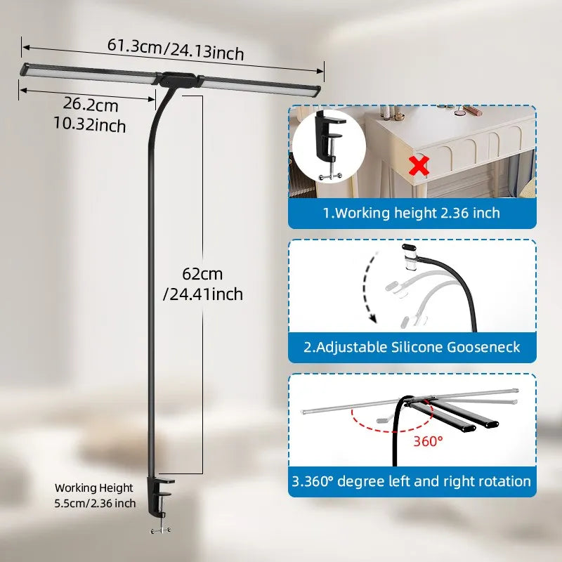 Lampes de bureau Led Double tête réglable en continu USB lampe de Table moniteur d'ordinateur lumière pour bureau étude lecture luminaire