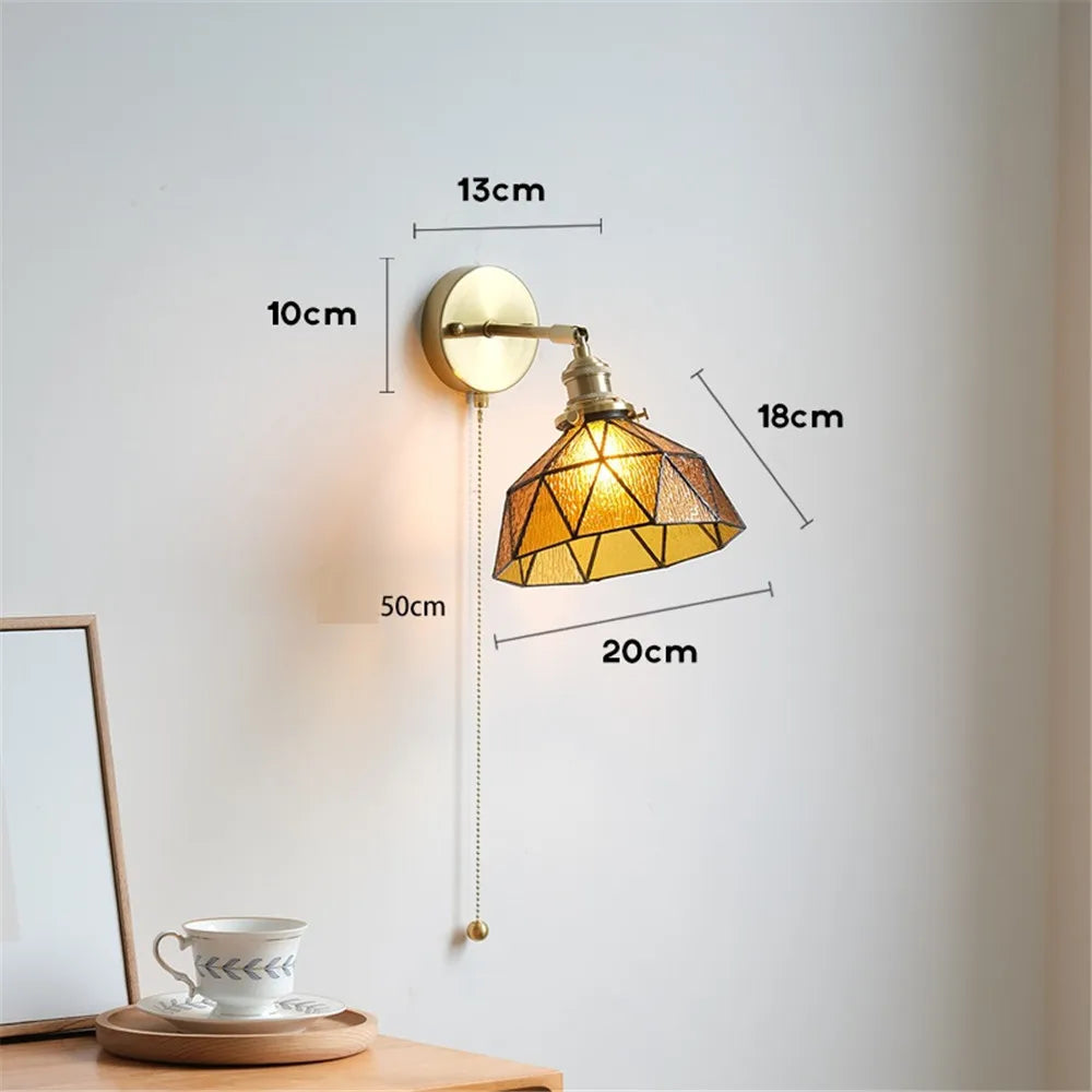 applique murale led style nordique abat-jour en verre et cuivre avec interrupteur - vue 8 sur 9