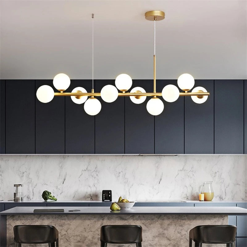 lustre post-moderne créatif en verre suspendu avec bande longue