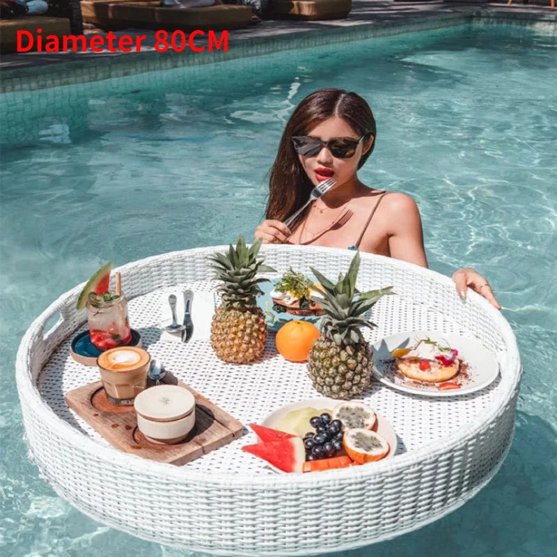 plateau en rotin nordique pour fruits et boissons de piscine