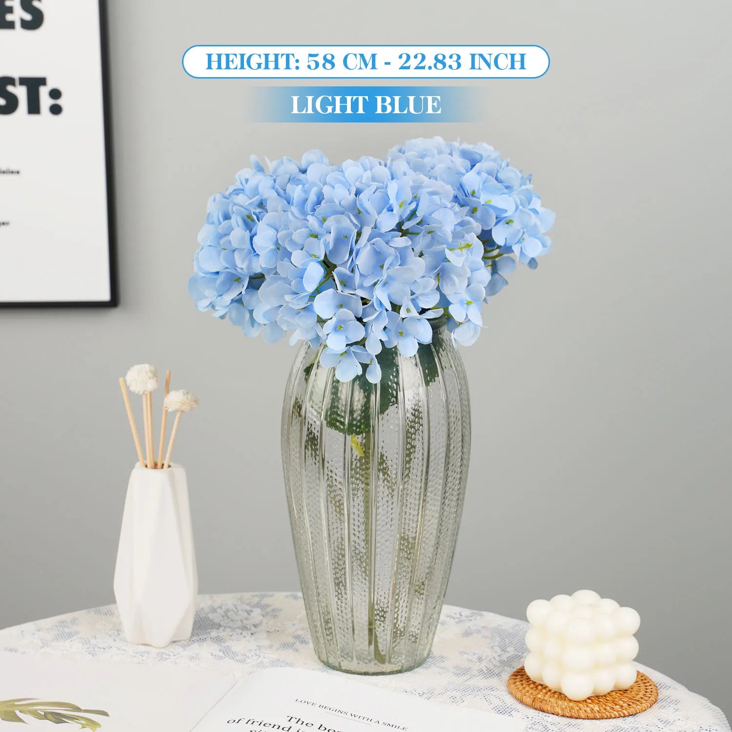 bouquet d'hortensias artificiels en soie pour mariages et décorations festives - vue 17 sur 19