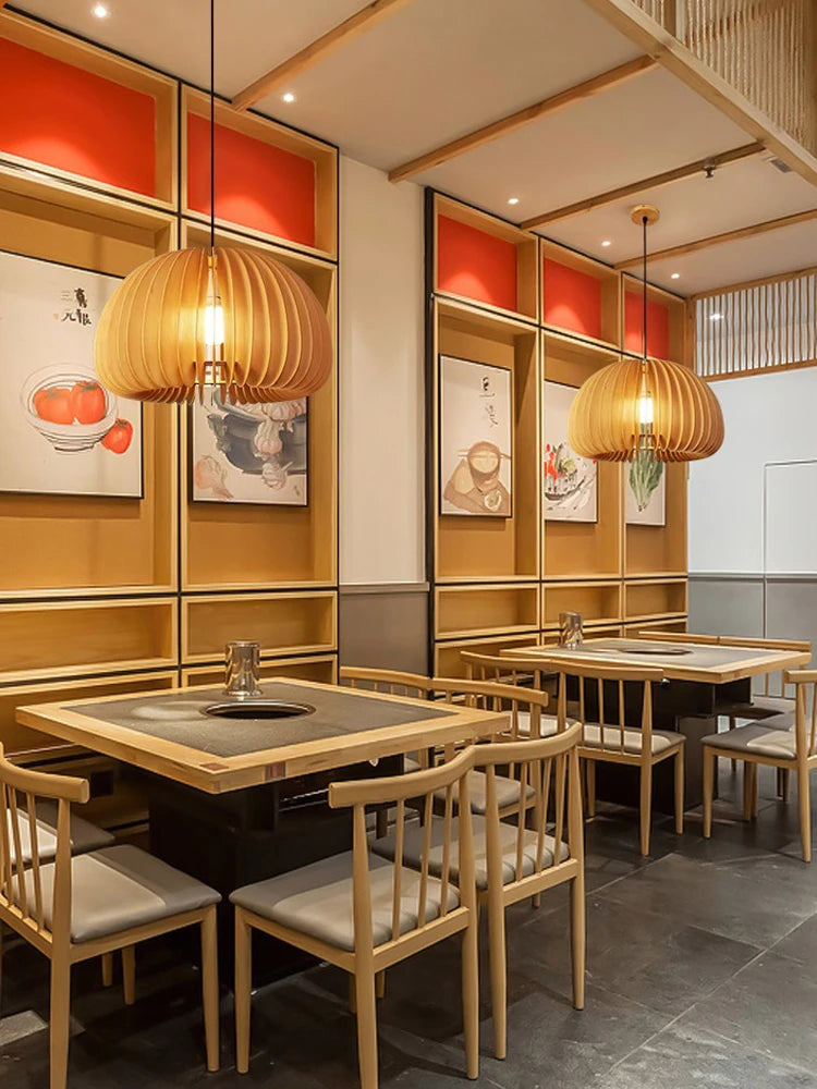 lustre en bois de style japonais rétro pour décoration créative - vue 4 sur 10