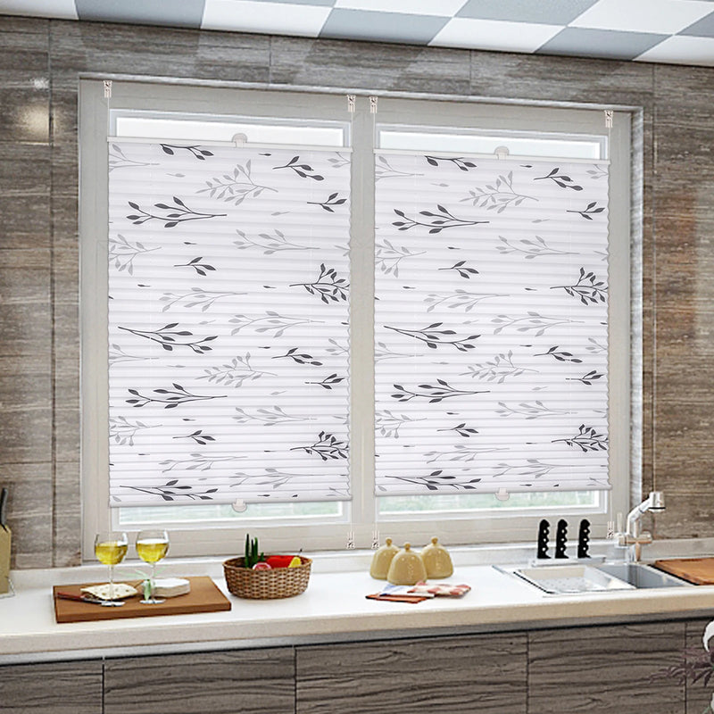 Store plissé motif branches sans perçage fenêtre intérieur