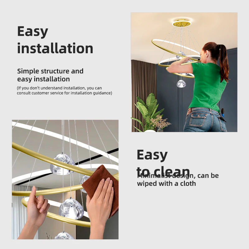 lustre moderne en cristal avec éclairage à led - vue 5 sur 15