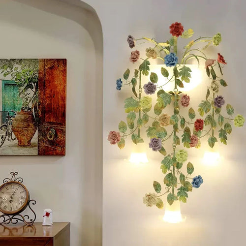 applique murale vintage en fer forgé avec abat-jour en verre led - vue 3 sur 8
