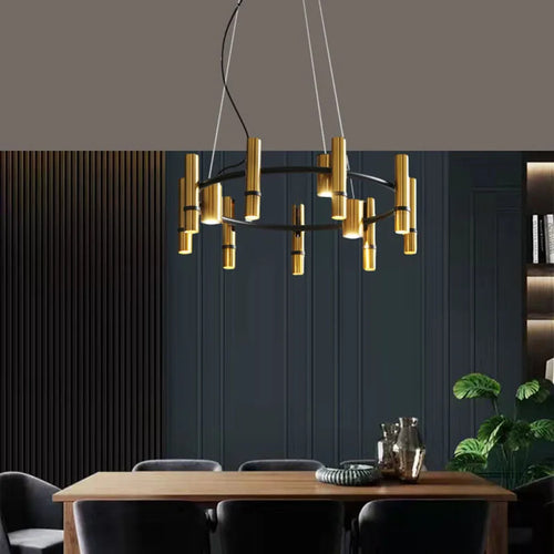 lustre en métal doré avec anneau noir réglable pour divers espaces - vue 4 sur 7