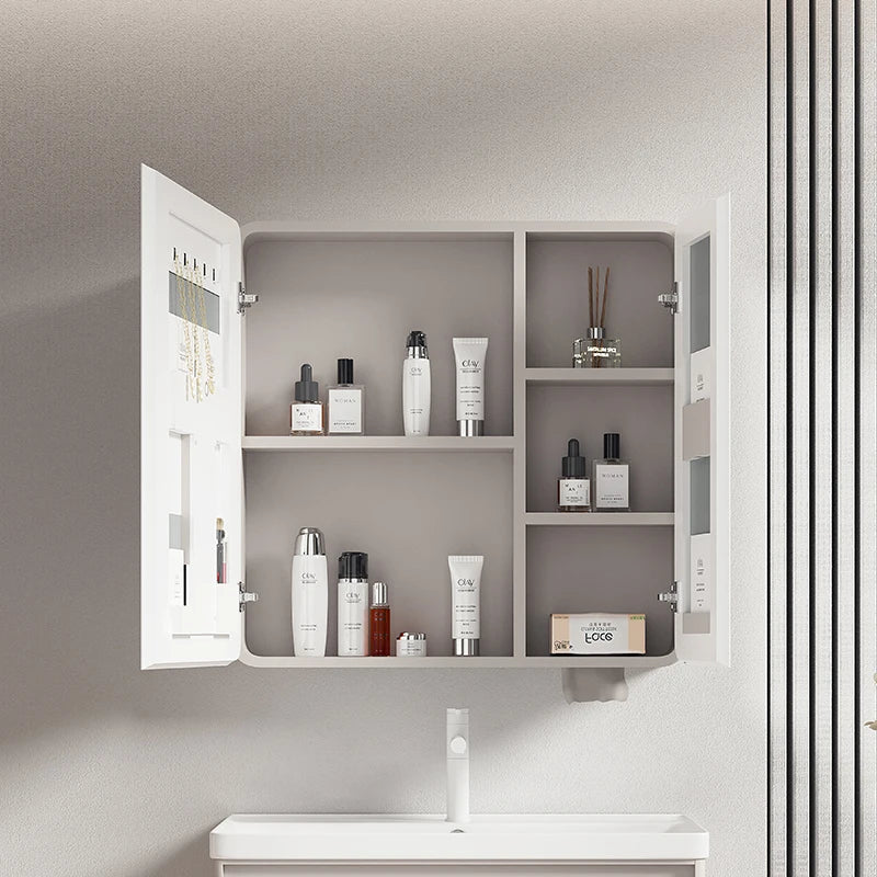 armoire circulaire en aluminium avec miroir éclairage intelligent et rangement - vue 3 sur 32