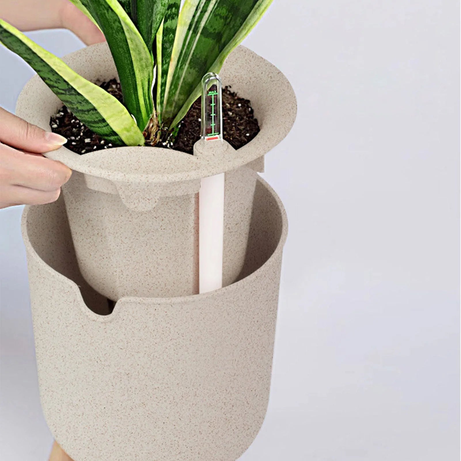 pot de fleurs automatique avec indicateur de niveau d'eau et rangement