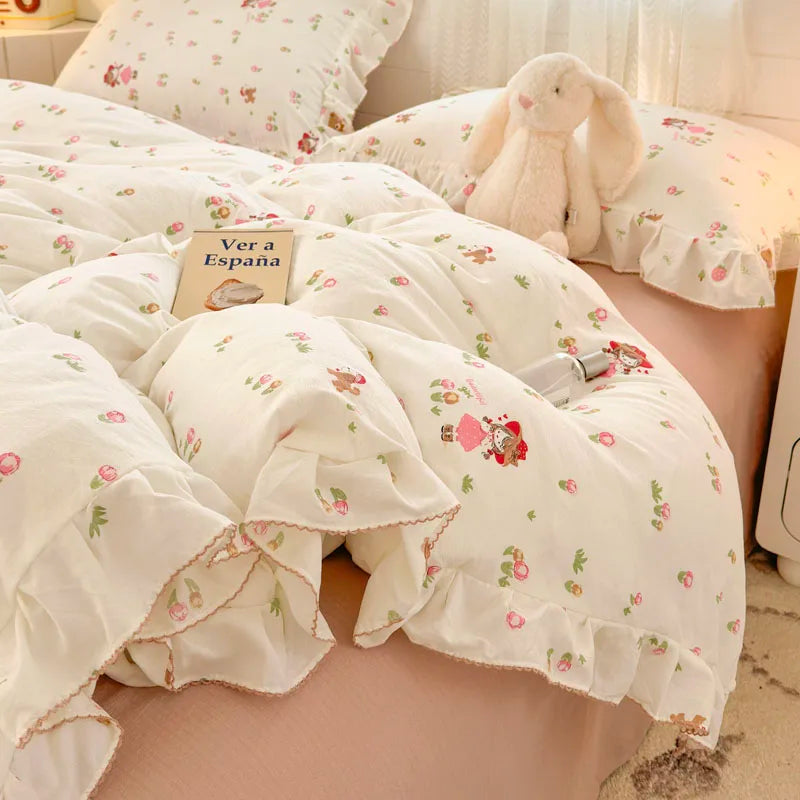 housse de couette bonenjoy en dentelle imprimée avec volants