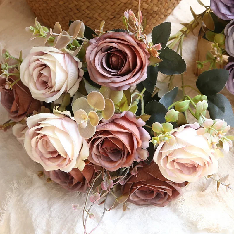 bouquet de roses artificielles en soie pour décoration intérieure - vue 4 sur 13
