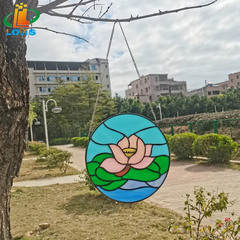 vitrail rond lotus décoratif en forme de coeur poisson tropical - vue 11 sur 11