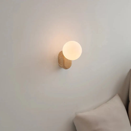 Spherical Glass Walnut Wood, Modern Wabi-Sabi Minimalist Style, Wall Sconce Light for Living Room, Dining Room, Bedroom, Study - vue 3 sur 6
