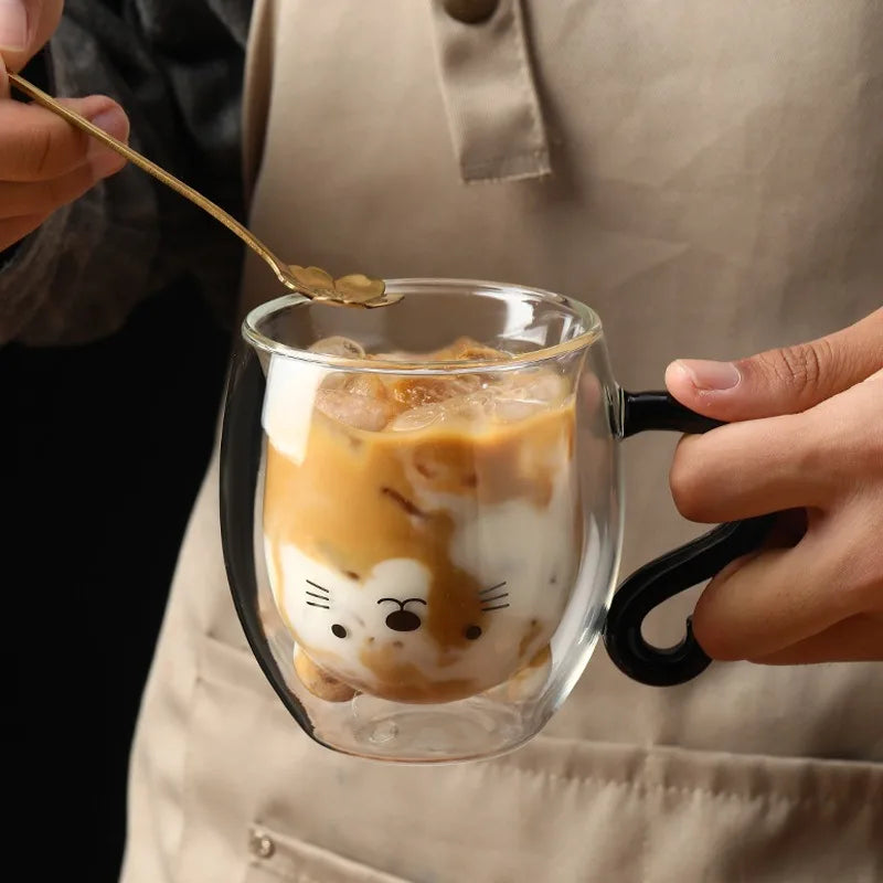 Tasse chat double paroi verre 250 ml anse - vue 4 sur 7