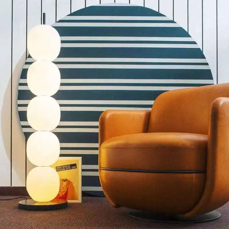 Mainkai lampadaire Nordic Gourde String Lampadaire pour Salon Chambre Étude Abat-Jour en Verre Blanc Lampadaire Design