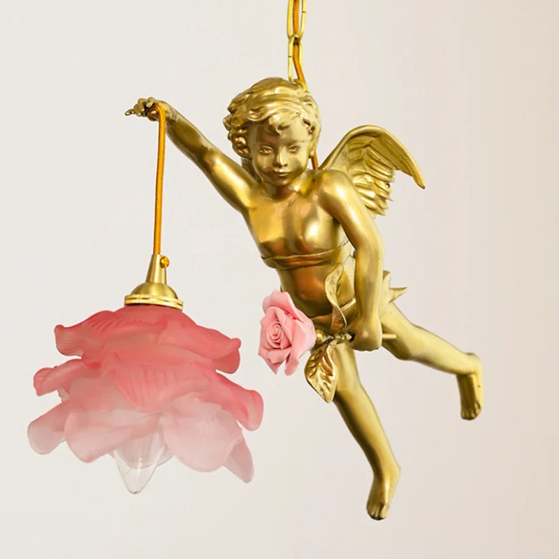 lustre moderne led avec ange en cristal médiéval bronze - vue 4 sur 11